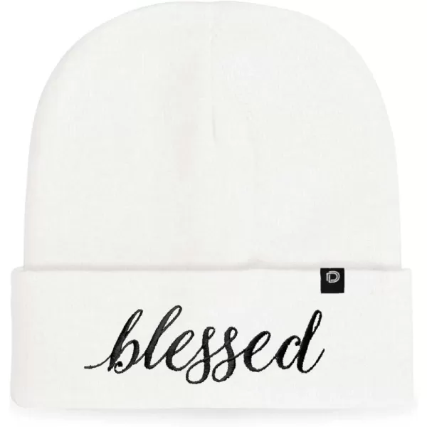 DALIX Embroidered Blessed Beanie Cap Cuffed Knit Hat Women