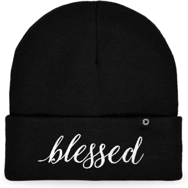 DALIX Embroidered Blessed Beanie Cap Cuffed Knit Hat Women