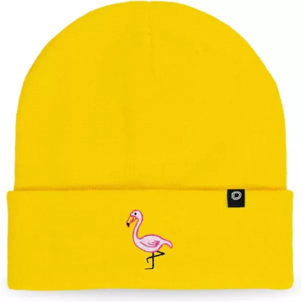 DALIX Embroidered Flamingo Beanie Cap Cuffed Knit Hat Women