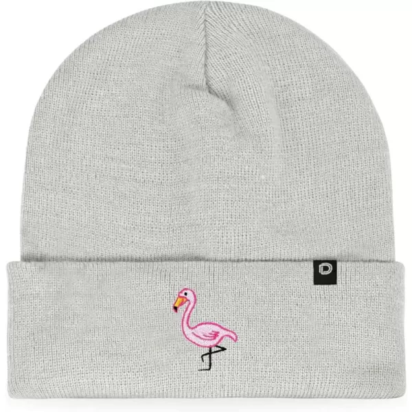 DALIX Embroidered Flamingo Beanie Cap Cuffed Knit Hat Women