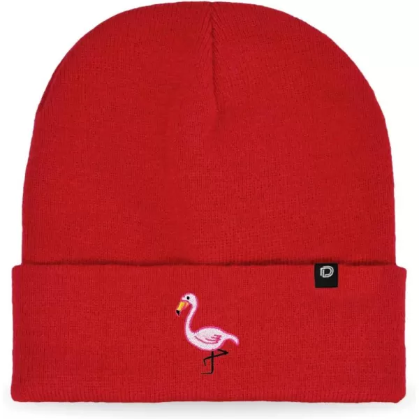 DALIX Embroidered Flamingo Beanie Cap Cuffed Knit Hat Women