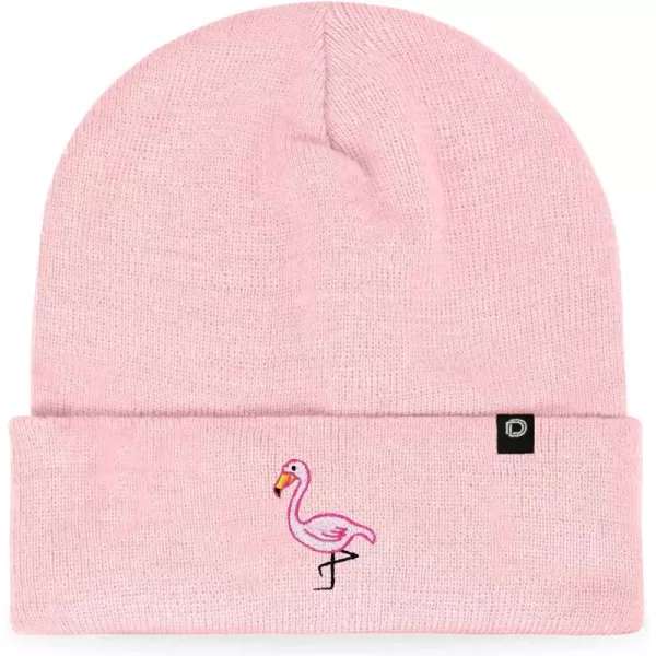 DALIX Embroidered Flamingo Beanie Cap Cuffed Knit Hat Women