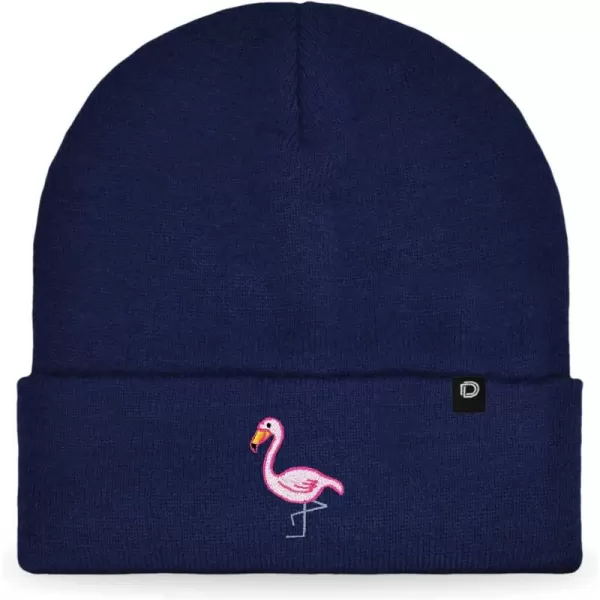 DALIX Embroidered Flamingo Beanie Cap Cuffed Knit Hat Women