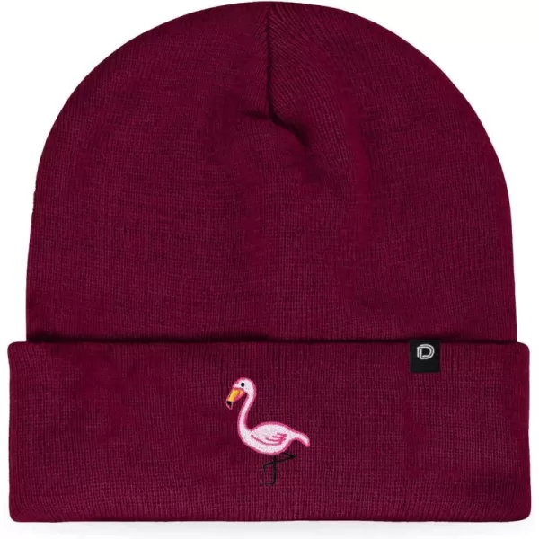 DALIX Embroidered Flamingo Beanie Cap Cuffed Knit Hat Women