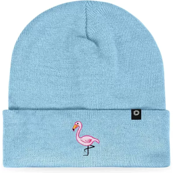 DALIX Embroidered Flamingo Beanie Cap Cuffed Knit Hat Women