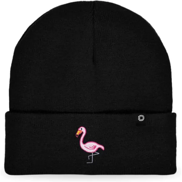 DALIX Embroidered Flamingo Beanie Cap Cuffed Knit Hat Women