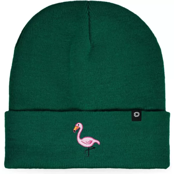 DALIX Embroidered Flamingo Beanie Cap Cuffed Knit Hat Women
