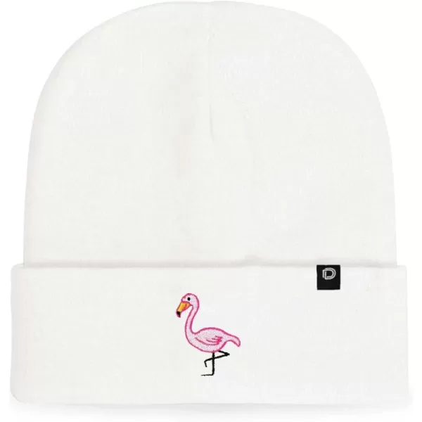 DALIX Embroidered Flamingo Beanie Cap Cuffed Knit Hat Women