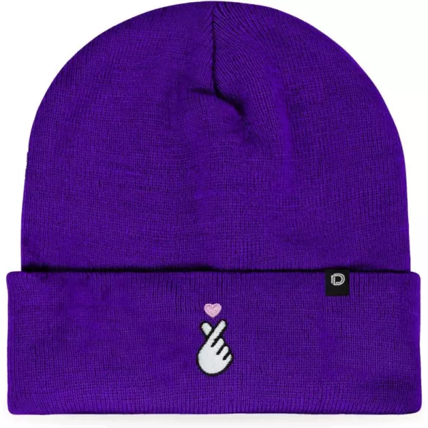 DALIX Embroidered Snap Heart Beanie Cap Cuffed Knit Hat Women