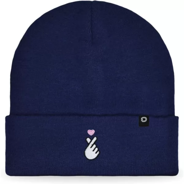 DALIX Embroidered Snap Heart Beanie Cap Cuffed Knit Hat Women