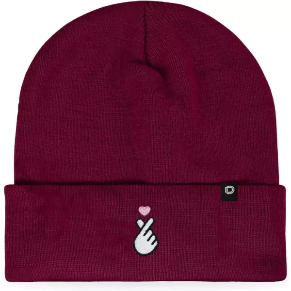 DALIX Embroidered Snap Heart Beanie Cap Cuffed Knit Hat Women