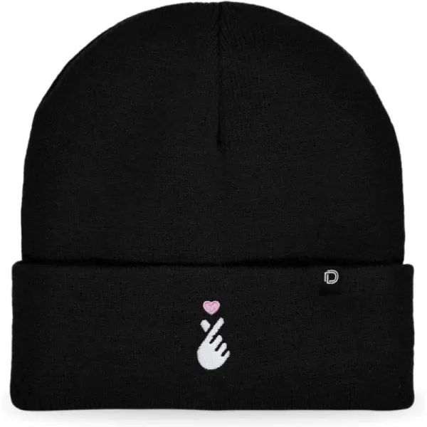 DALIX Embroidered Snap Heart Beanie Cap Cuffed Knit Hat Women