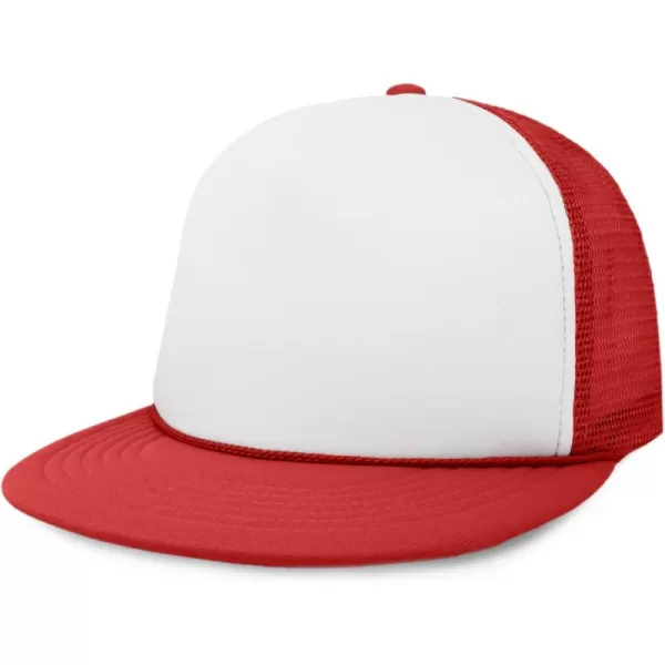 DALIX Flat Billed Trucker Hat Mesh Back S M L Adjustable Cap Solid Two Toned Snapback