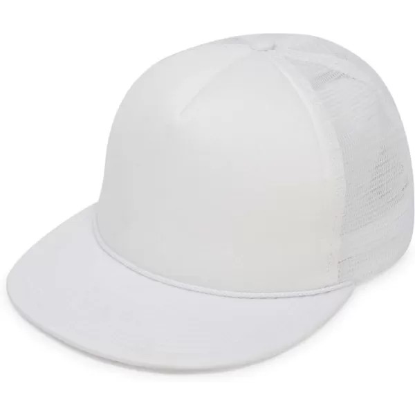 DALIX Flat Billed Trucker Hat Mesh Back S M L Adjustable Cap Solid Two Toned Snapback