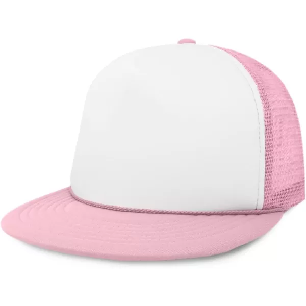 DALIX Flat Billed Trucker Hat Mesh Back S M L Adjustable Cap Solid Two Toned Snapback