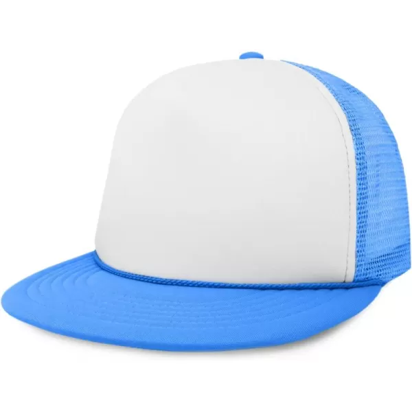 DALIX Flat Billed Trucker Hat Mesh Back S M L Adjustable Cap Solid Two Toned Snapback