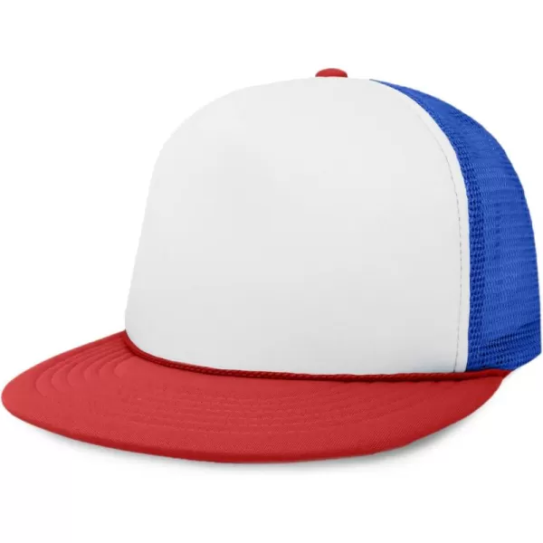 DALIX Flat Billed Trucker Hat Mesh Back S M L Adjustable Cap Solid Two Toned Snapback