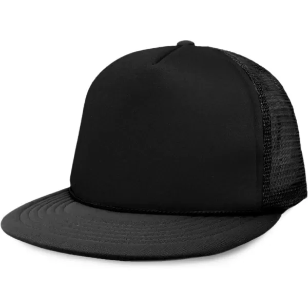DALIX Flat Billed Trucker Hat Mesh Back S M L Adjustable Cap Solid Two Toned Snapback