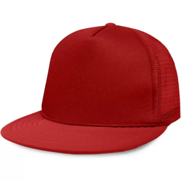 DALIX Flat Billed Trucker Hat Mesh Back S M L Adjustable Cap Solid Two Toned Snapback