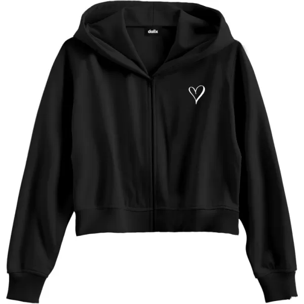 DALIX Heart Embroidered Fleece Cropped Zip Hoodie Cold Fall Winter Womens