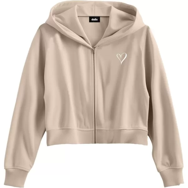 DALIX Heart Embroidered Fleece Cropped Zip Hoodie Cold Fall Winter Womens