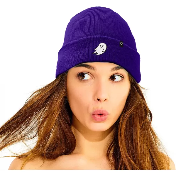 DALIX Embroidered Ghost Beanie Cap Cuffed Knit Hat Women
