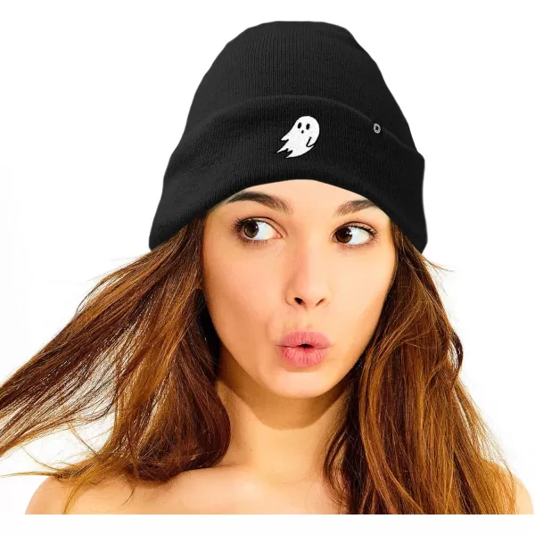 DALIX Embroidered Ghost Beanie Cap Cuffed Knit Hat Women