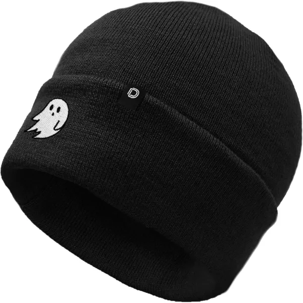 DALIX Embroidered Ghost Beanie Cap Cuffed Knit Hat Women