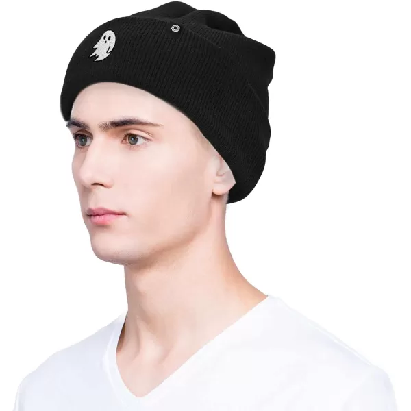 DALIX Embroidered Ghost Beanie Cap Cuffed Knit Hat Women