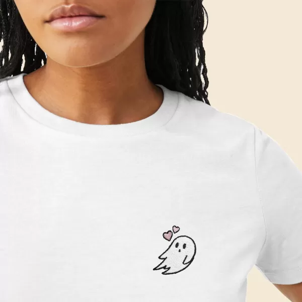 DALIX Heartly Ghost Embroidered Soft Cotton Short Sleeve T Shirt Womens