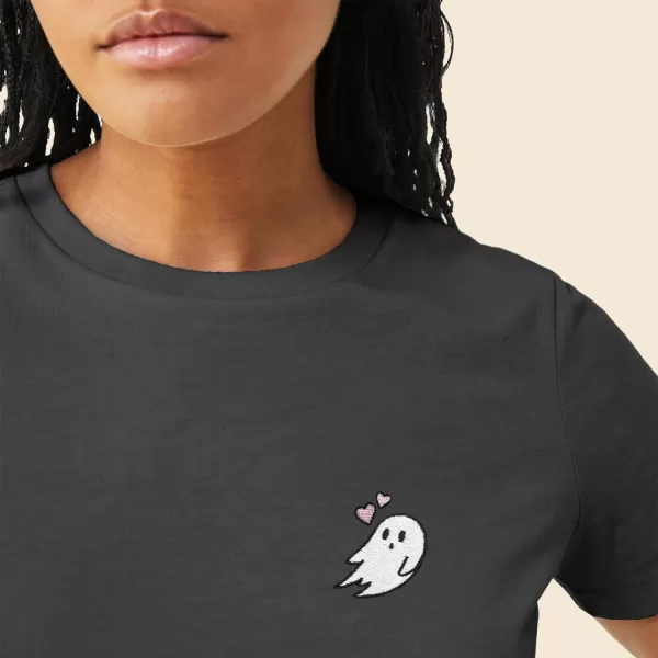 DALIX Heartly Ghost Embroidered Soft Cotton Short Sleeve T Shirt Womens
