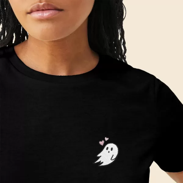 DALIX Heartly Ghost Embroidered Soft Cotton Short Sleeve T Shirt Womens