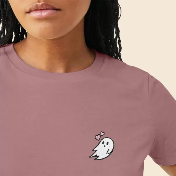DALIX Heartly Ghost Embroidered Soft Cotton Short Sleeve T Shirt Womens