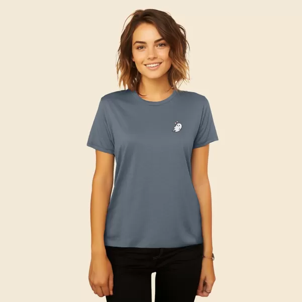 DALIX Heartly Ghost Embroidered Soft Cotton Short Sleeve T Shirt Womens