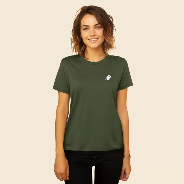 DALIX Heartly Ghost Embroidered Soft Cotton Short Sleeve T Shirt Womens