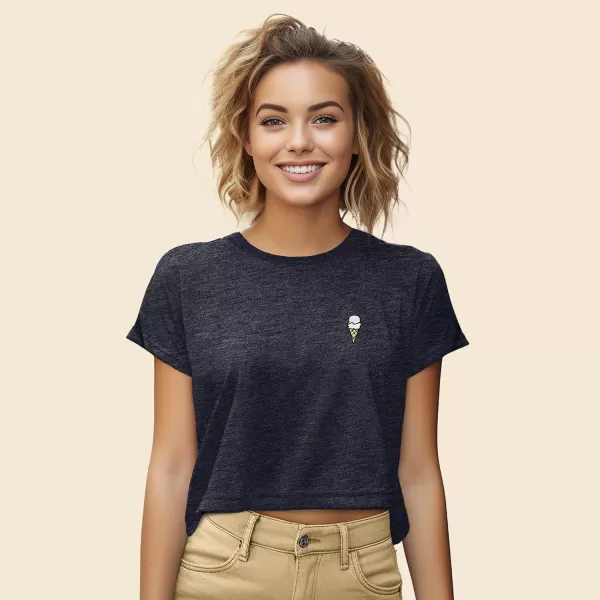 DALIX Ice Cream Embroidered Cropped Flowy Soft Cotton Short Sleeve T Shirt Womens