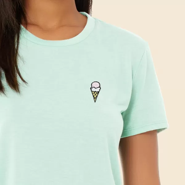 DALIX Ice Cream Embroidered Cropped Flowy Soft Cotton Short Sleeve T Shirt Womens