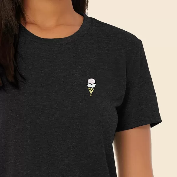 DALIX Ice Cream Embroidered Cropped Flowy Soft Cotton Short Sleeve T Shirt Womens