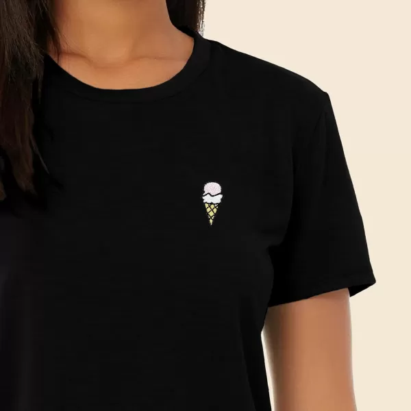 DALIX Ice Cream Embroidered Cropped Flowy Soft Cotton Short Sleeve T Shirt Womens