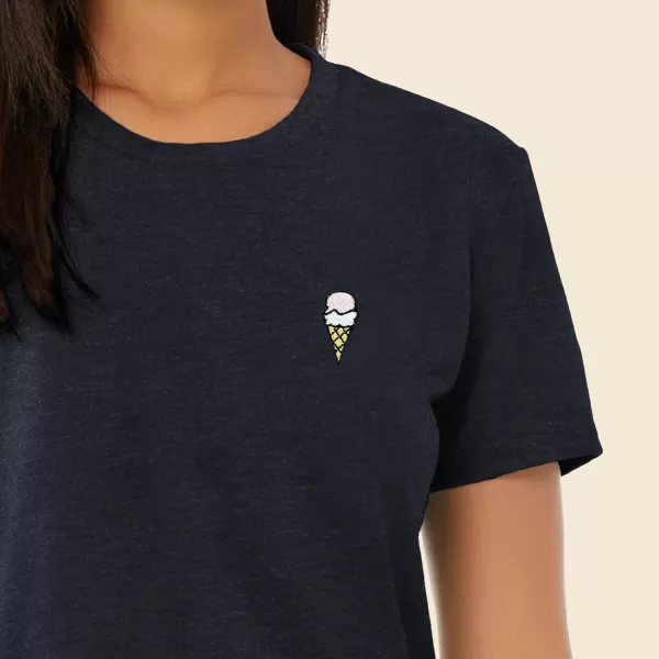 DALIX Ice Cream Embroidered Cropped Flowy Soft Cotton Short Sleeve T Shirt Womens