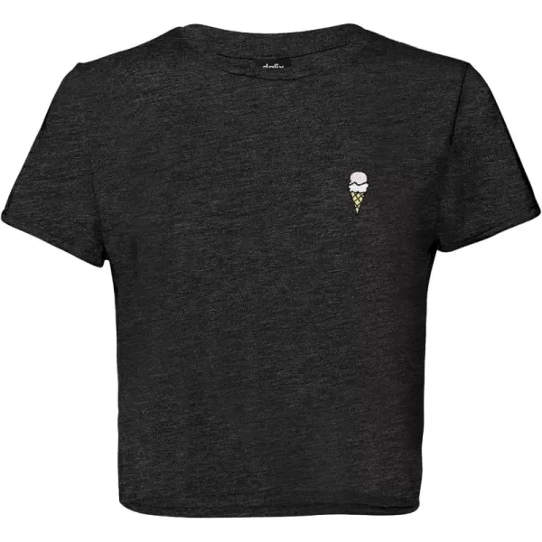 DALIX Ice Cream Embroidered Cropped Flowy Soft Cotton Short Sleeve T Shirt Womens