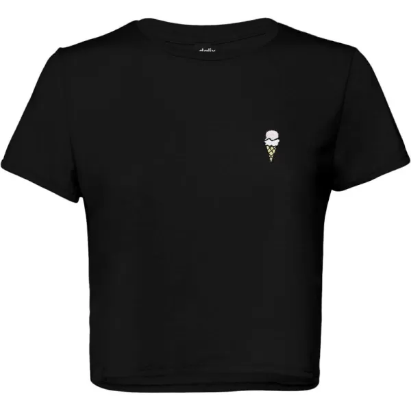 DALIX Ice Cream Embroidered Cropped Flowy Soft Cotton Short Sleeve T Shirt Womens