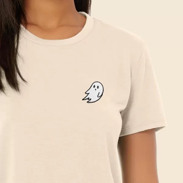 DALIX Ghost Embroidered Cropped Flowy Soft Cotton Short Sleeve T Shirt Womens