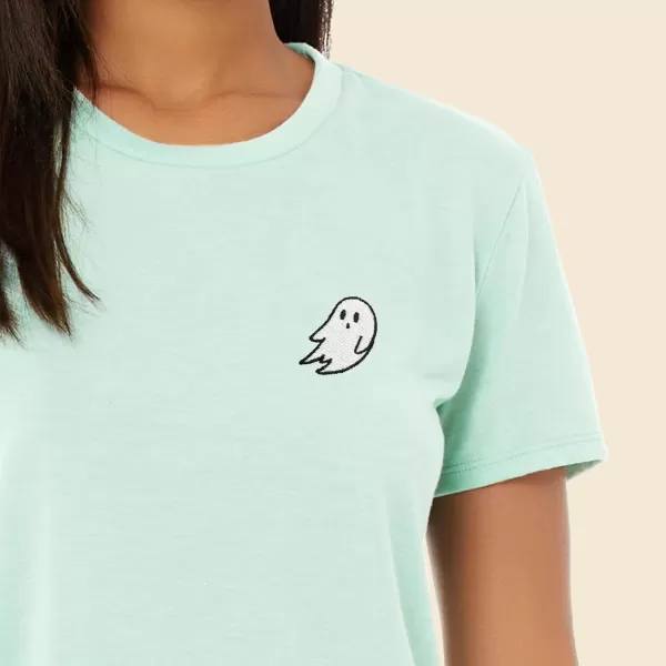 DALIX Ghost Embroidered Cropped Flowy Soft Cotton Short Sleeve T Shirt Womens