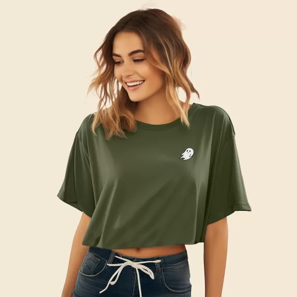 DALIX Ghost Embroidered Cropped Relaxed Cropped Soft Lightweight Loose T Shirt Womens