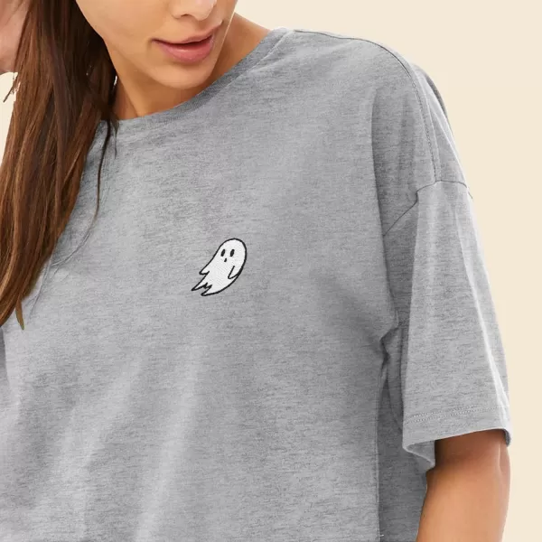 DALIX Ghost Embroidered Cropped Relaxed Cropped Soft Lightweight Loose T Shirt Womens