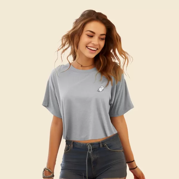 DALIX Ghost Embroidered Cropped Relaxed Cropped Soft Lightweight Loose T Shirt Womens