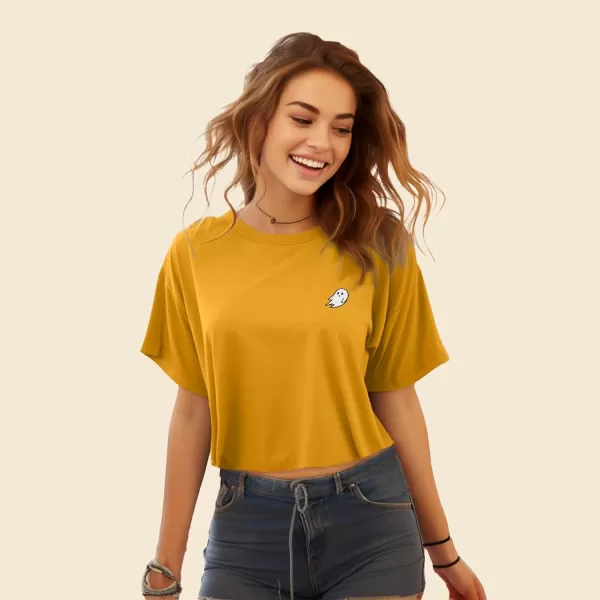 DALIX Ghost Embroidered Cropped Relaxed Cropped Soft Lightweight Loose T Shirt Womens