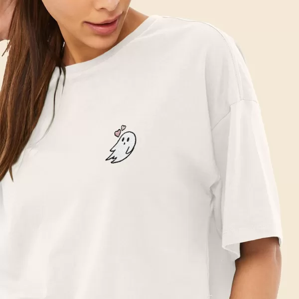 DALIX Heartly Ghost Embroidered Cropped Relaxed Cropped Soft Lightweight Loose T Shirt Womens