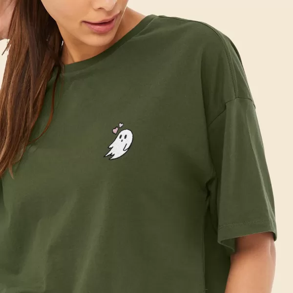 DALIX Heartly Ghost Embroidered Cropped Relaxed Cropped Soft Lightweight Loose T Shirt Womens